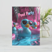 Pool Party Blaue Gummiente Pink Blau Glitter Text Einladung (Stehend Vorderseite)