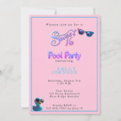 Pool Party Blaue Gummiente Pink Blau Glitter Text Einladung (Rückseite)