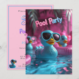 Pool Party Blaues Gummienten Pink Blau Einladung