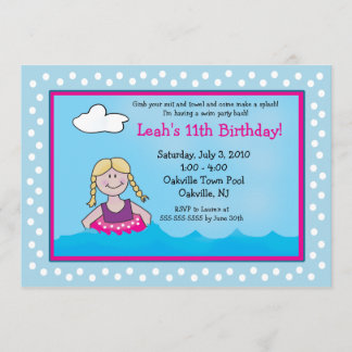 POOL Party Blonde Girl 12x18 Geburtstag Einladunge Einladung