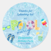 Pool Party Boy Birthday Gefallen Vielen Dank Runder Aufkleber (Vorderseite)