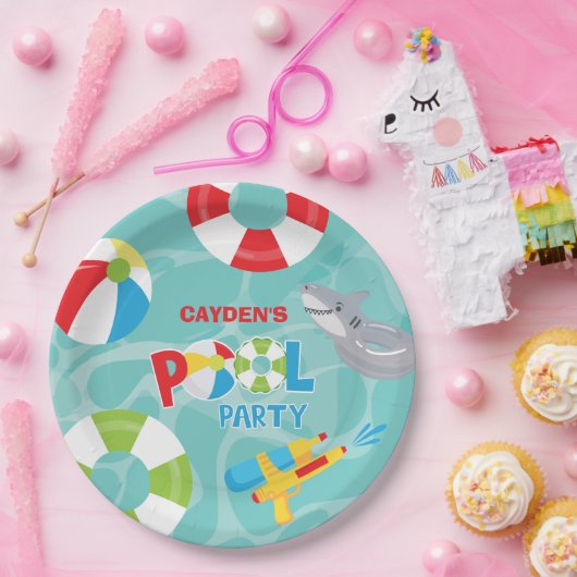 Pool Party Boy Birthday Shark Float Pappteller (Party)