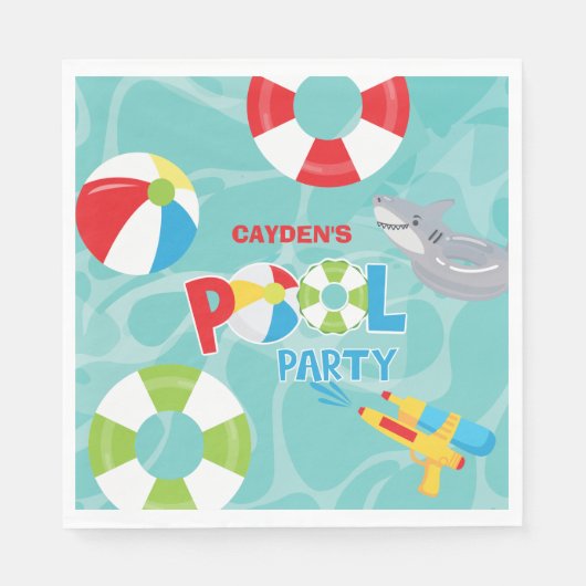 Pool Party Boy Birthday Shark Float Serviette (Vorderseite)