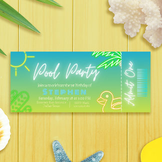 Pool Party Boy Birthday Ticket Einladung