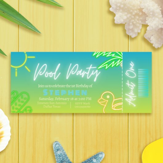 Pool Party Boy Birthday Ticket Einladung
