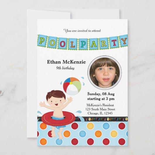 Pool-Party (Boy) mit Foto Einladung (Vorderseite)
