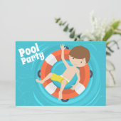 Pool Party Boy Schwimmen Custom Kindergeburtstag Einladung (Stehend Vorderseite)