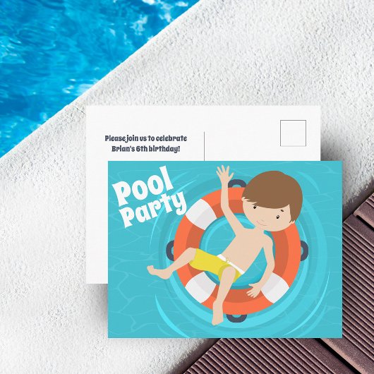 Pool Party Boy Schwimmen Kindergeburtstag Einladun Postkarte