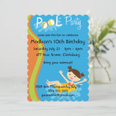 Pool Party Brünett Einladung (Stehend Vorderseite)