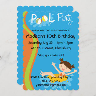 Pool Party Brünett Einladung