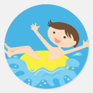 Pool-Party-brünetter Junge Runder Aufkleber