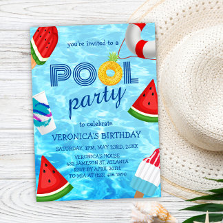 Pool Party Cool Spaß Sommer Geburtstag Einladung