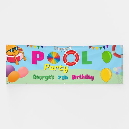 Pool Party Custom Birthday Banner (Horizontal)