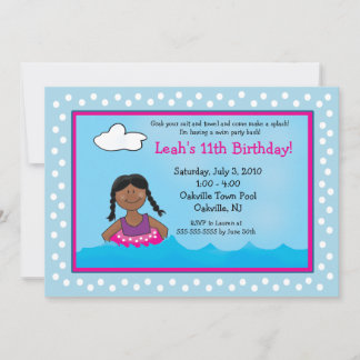 POOL Party Dark Skin Girl 12x18 Geburtstag Einladu Einladung