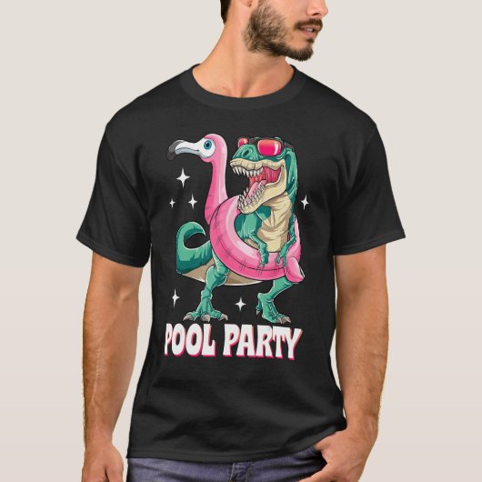 Pool Party Dinosaurier Pink Flamingo Float Funny T T-Shirt (Vorderseite)