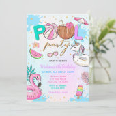 Pool Party Einhorn Einladung (Stehend Vorderseite)