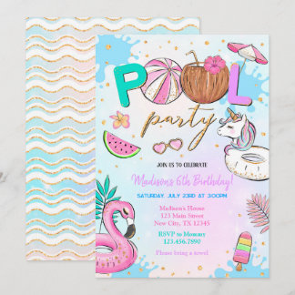 Pool Party Einhorn Einladung