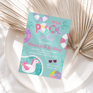 Pool Party Einhorn Pool Float rosa Sommer Geburtst Einladung