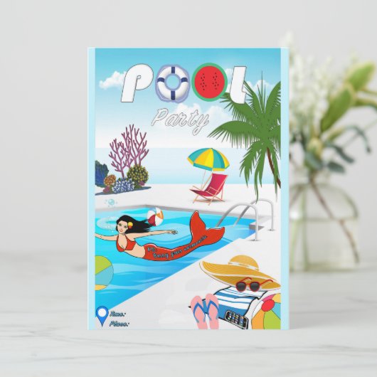 Pool-Party Einladung (Stehend Vorderseite)