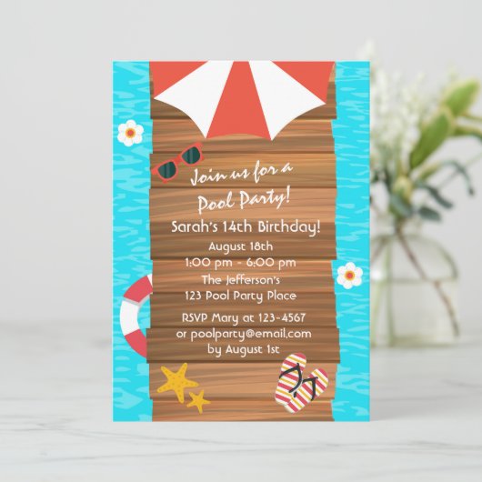 Pool-Party Einladung (Stehend Vorderseite)