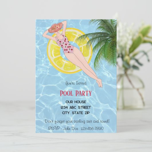 Pool-Party Einladung (Stehend Vorderseite)