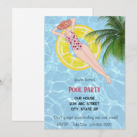Pool-Party Einladung (Vorne/Hinten)