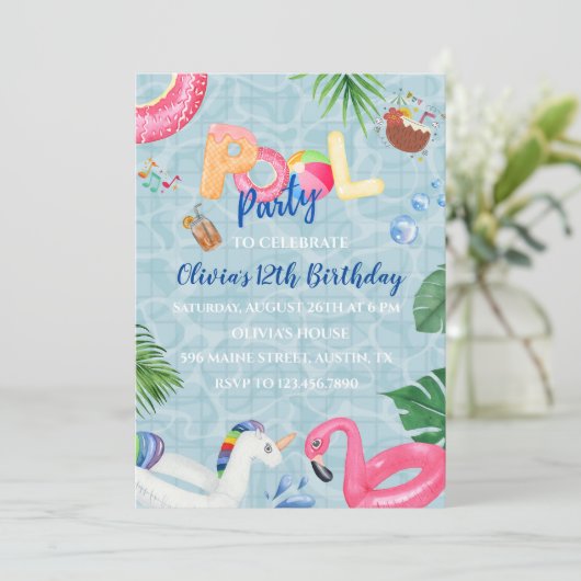 Pool-Party Einladung (Stehend Vorderseite)