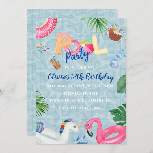 Pool-Party Einladung (Vorne/Hinten)