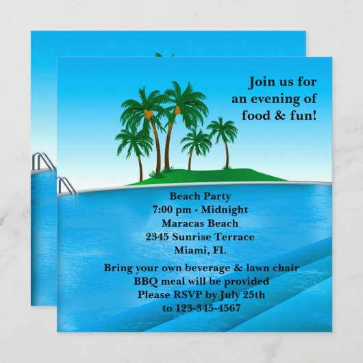 Pool-Party Einladung (Vorne/Hinten)