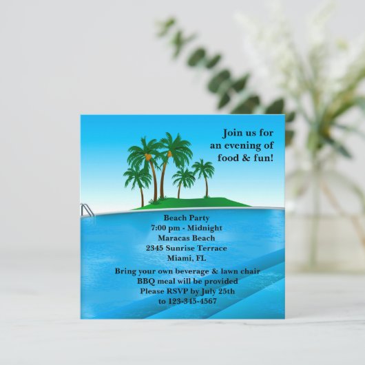 Pool-Party Einladung (Stehend Vorderseite)