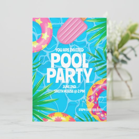 Pool-Party Einladung (Stehend Vorderseite)
