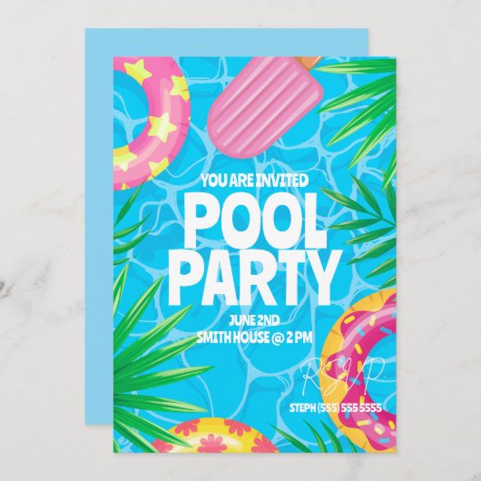 Pool-Party Einladung (Vorne/Hinten)