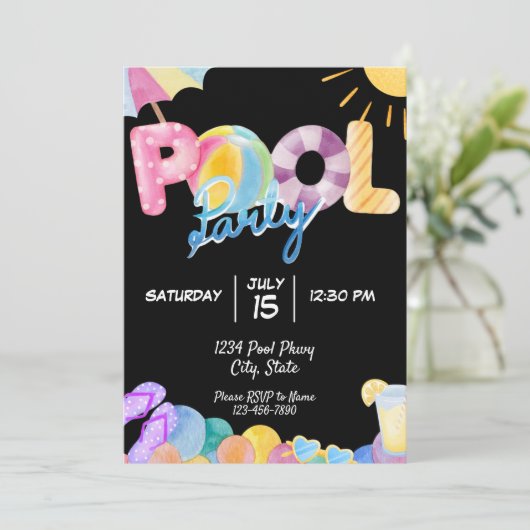 Pool-Party Einladung (Stehend Vorderseite)