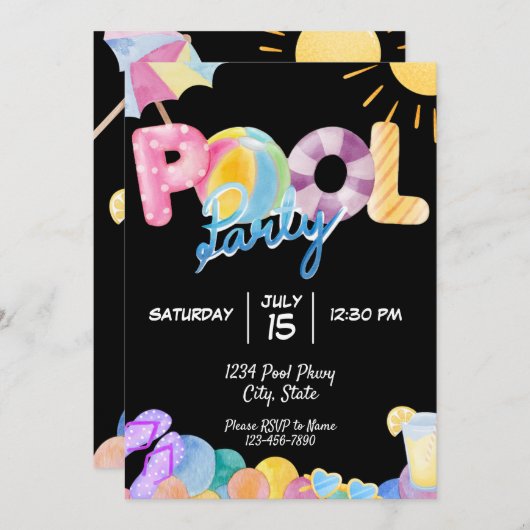 Pool-Party Einladung (Vorne/Hinten)