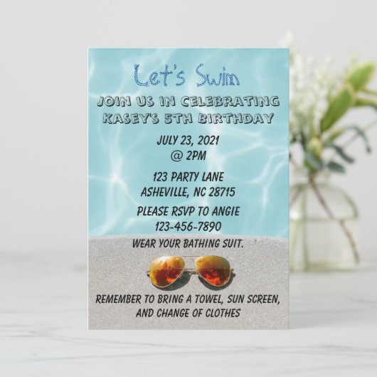 Pool-Party Einladung (Stehend Vorderseite)