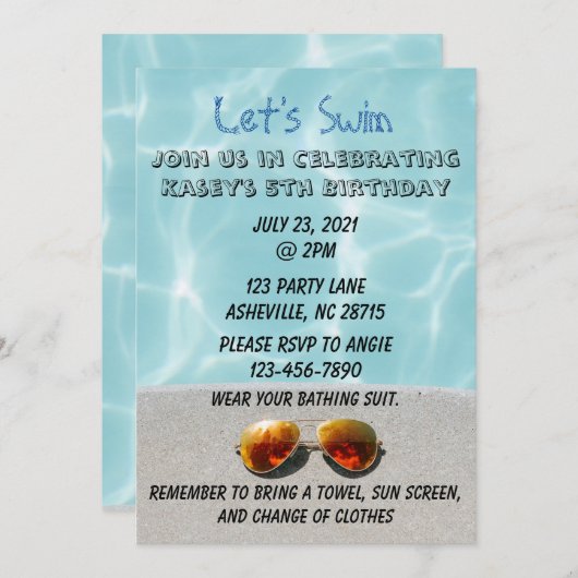 Pool-Party Einladung (Vorne/Hinten)