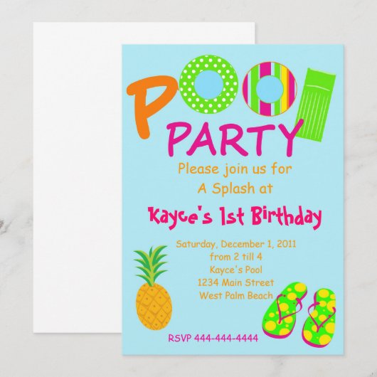 Pool-Party Einladung (Vorne/Hinten)