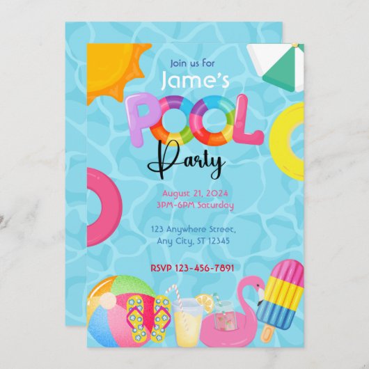 Pool-Party Einladung (Vorne/Hinten)