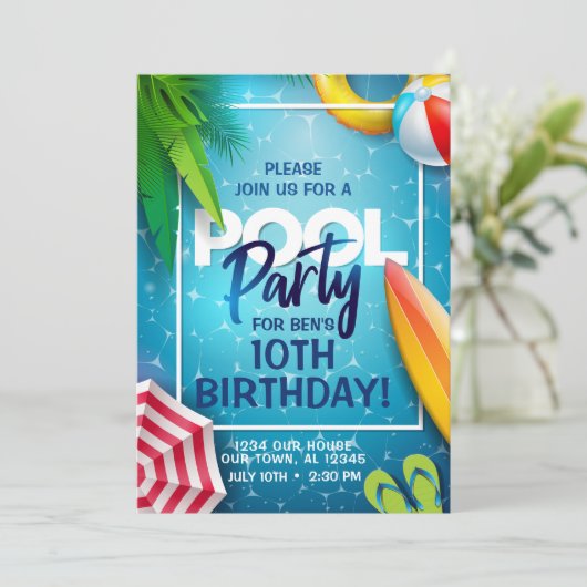 Pool-Party Einladung (Stehend Vorderseite)