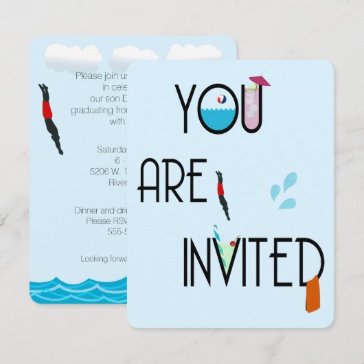 Pool-Party Einladung (Vorne/Hinten)