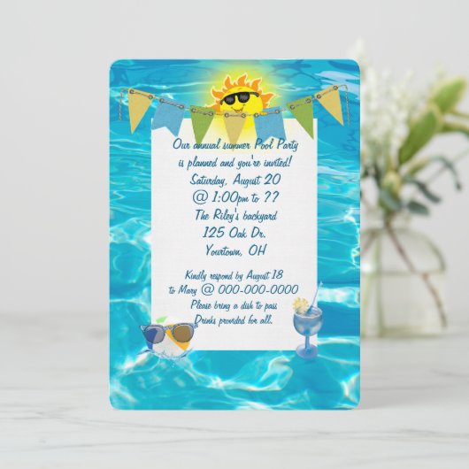 Pool-Party Einladung (Stehend Vorderseite)