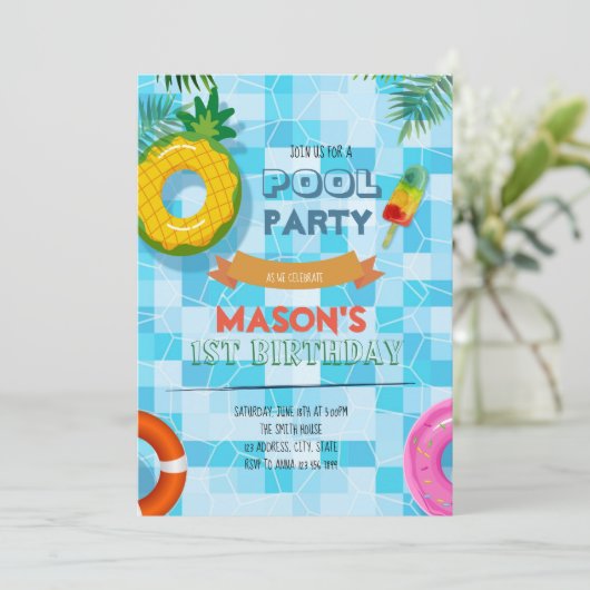 Pool-Party Einladung (Stehend Vorderseite)