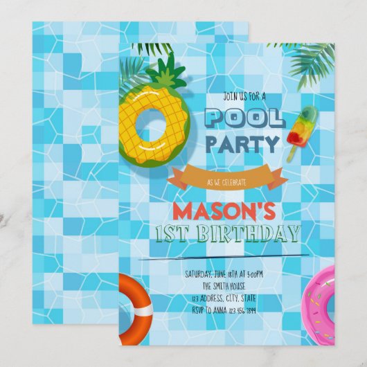 Pool-Party Einladung (Vorne/Hinten)