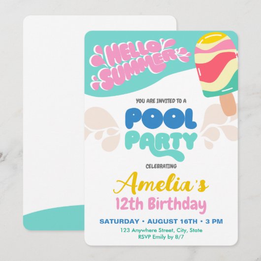 Pool-Party Einladung (Vorne/Hinten)