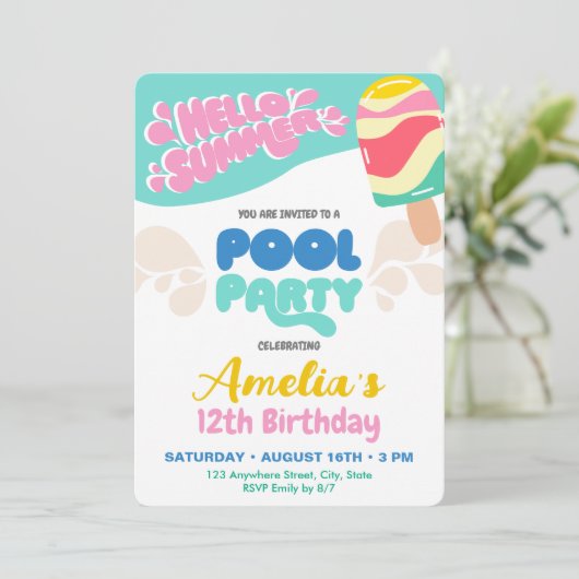 Pool-Party Einladung (Stehend Vorderseite)