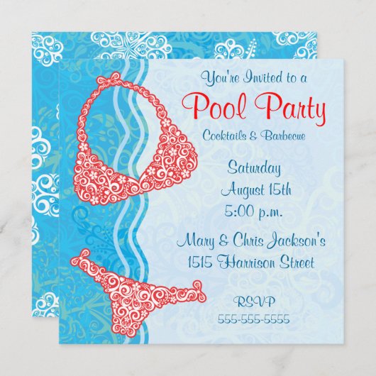Pool-Party Einladung (Vorne/Hinten)