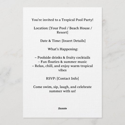 Pool party einladung (Rückseite)