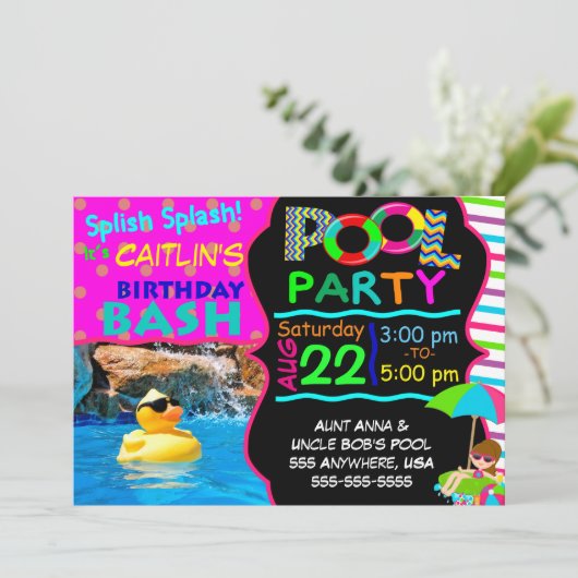 Pool-Party Einladung (Stehend Vorderseite)