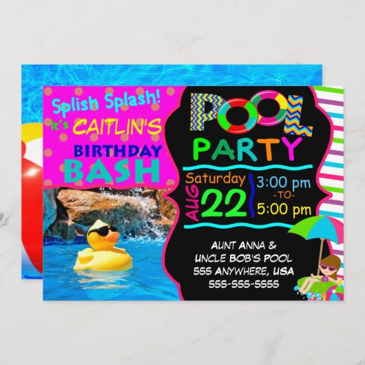 Pool-Party Einladung (Vorne/Hinten)