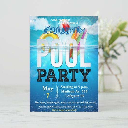 Pool-Party Einladung (Stehend Vorderseite)